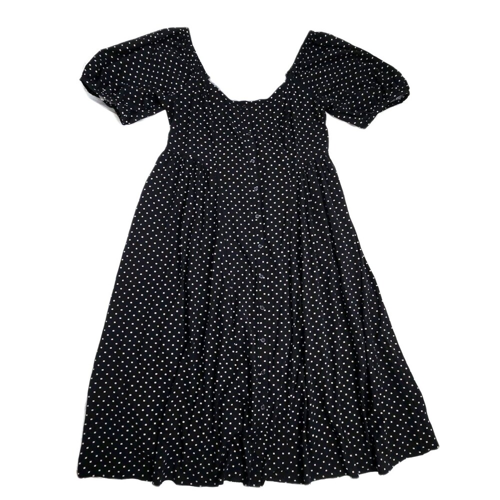 Ava & Viv Black White Square Print Midi Dress XXL Puff Sleeve Square Neck NWT